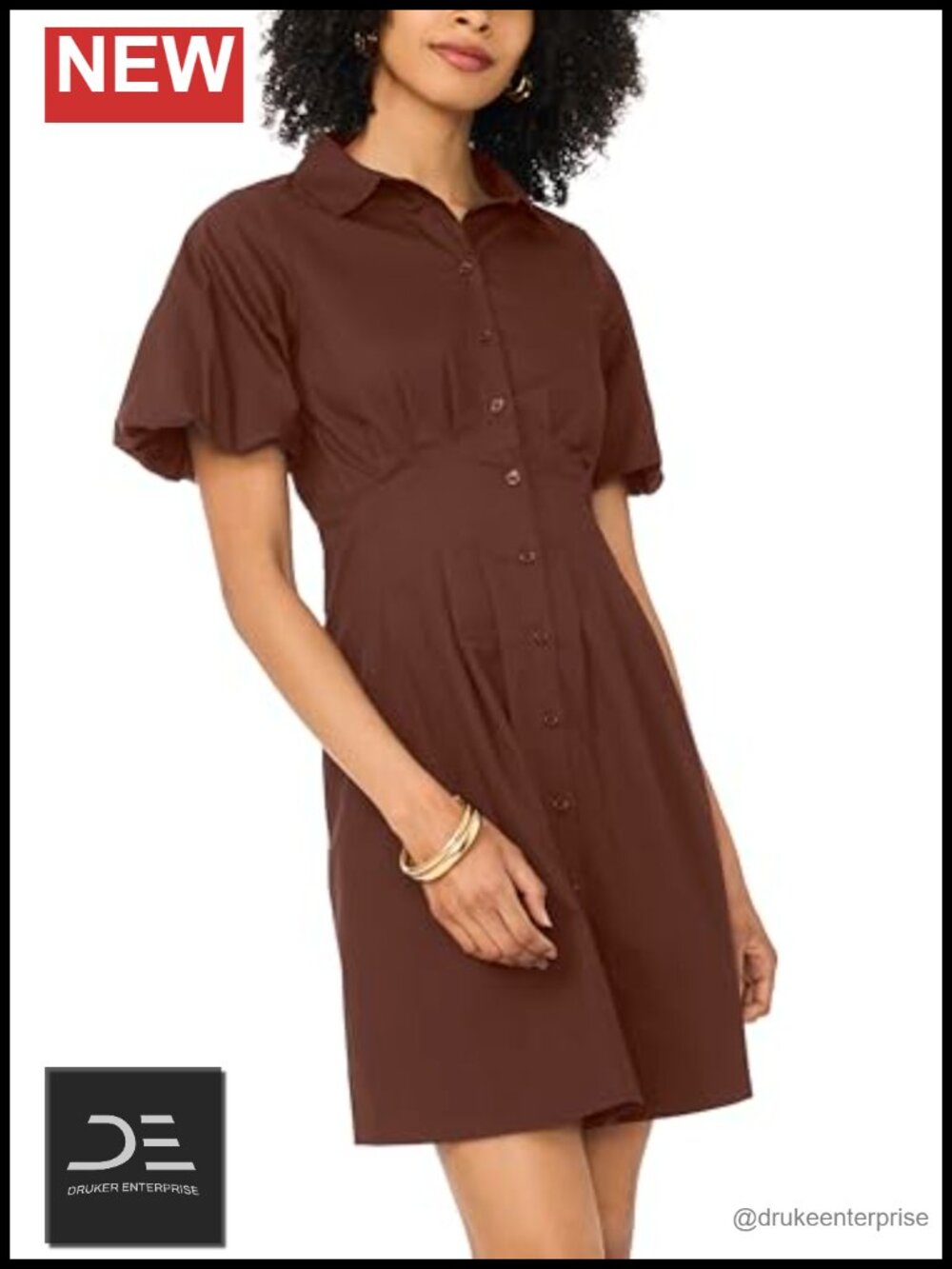 Vince Camuto Mini Shirt Dress Puff Sleeve Collared Button Down Casual